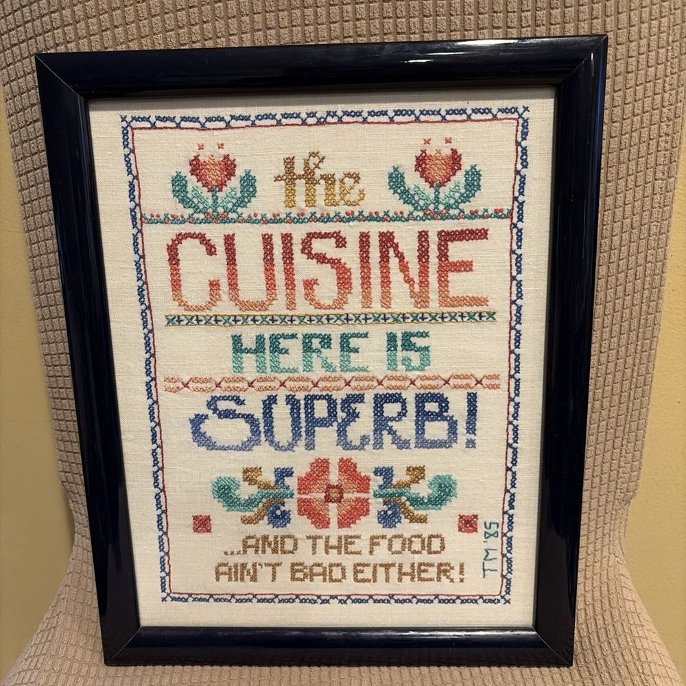 VTG Kitsch Framed Cross Stitch Sampler Kitchen Granny Grannycore‎ Cottagecore